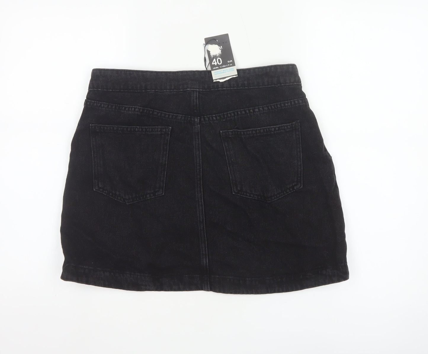 Primark Women's Black Denim Wrap Mini Skirt Size 12 Studded Casual