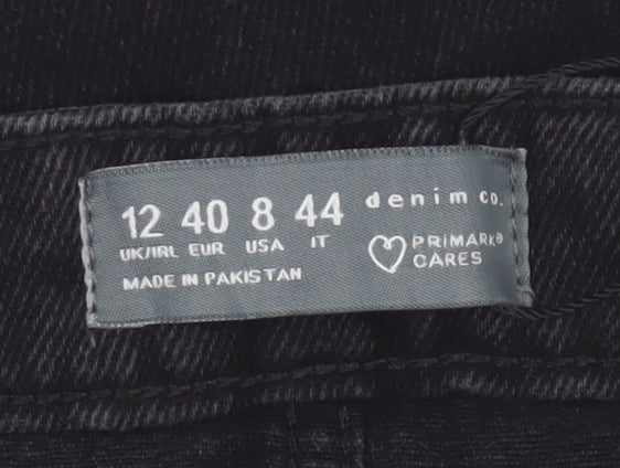 Primark Women's Black Denim Wrap Mini Skirt Size 12 Studded Casual