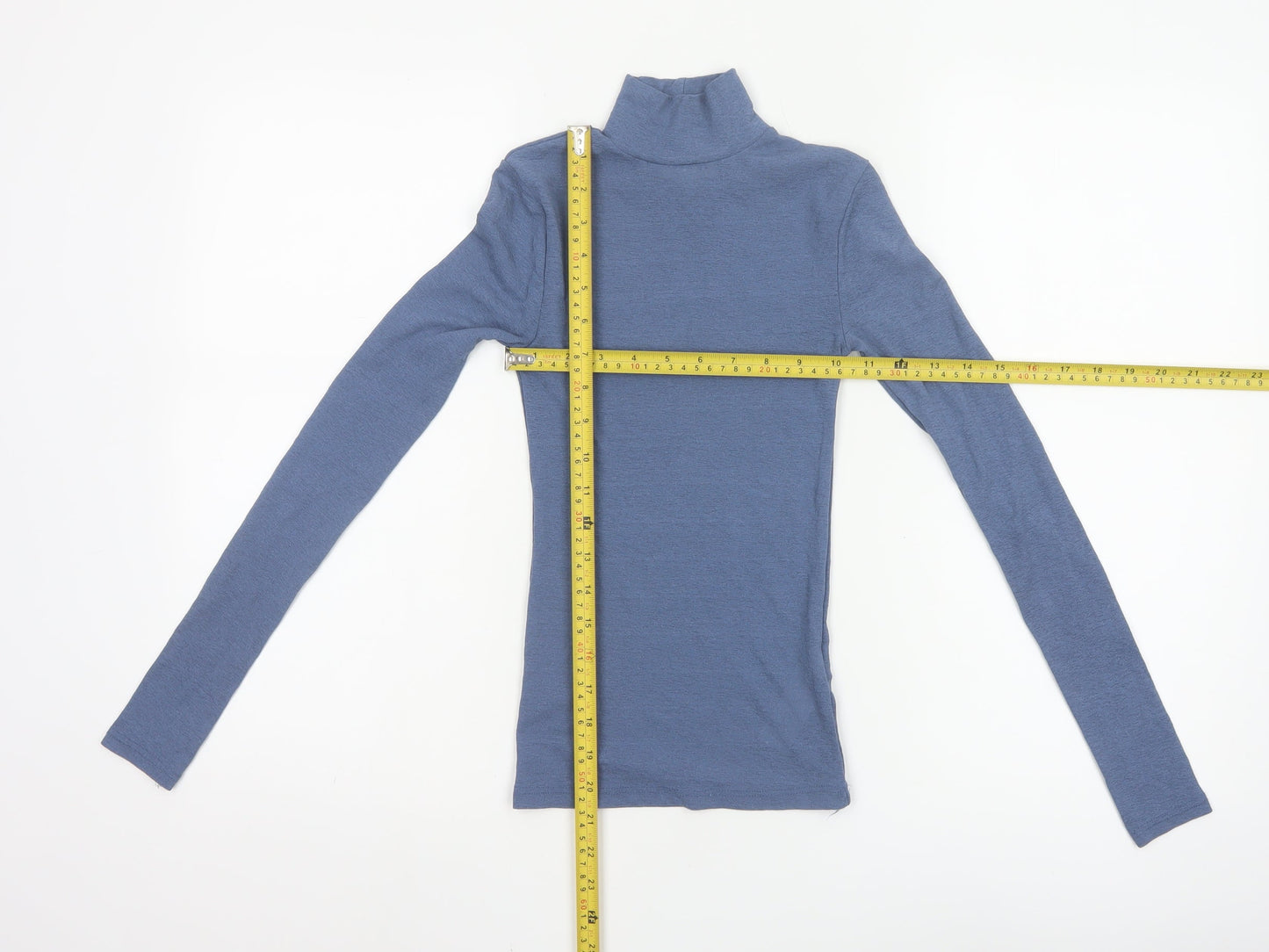 Topshop Women's Blue Roll Neck Long Sleeve Slim Fit Jersey Top Size 6