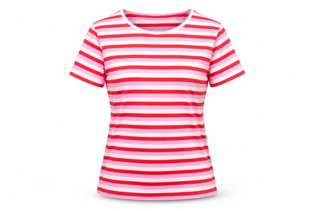 Dunnes Women Pink Striped Cotton T-Shirt Size S