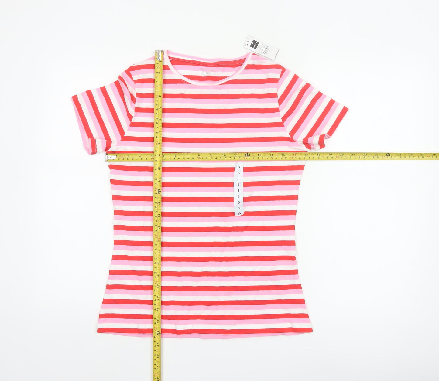 Dunnes Stores Women Pink Striped Cotton T-Shirt Size S