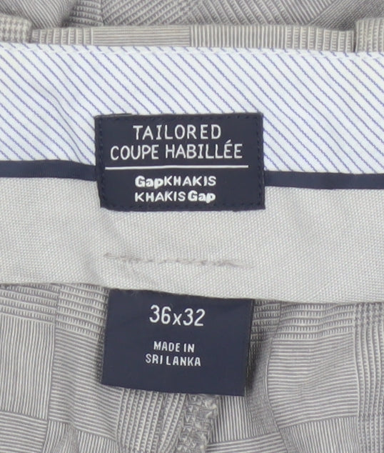 Gap Khakis Men’s Grey Checked Cotton Chino Trousers 36x32