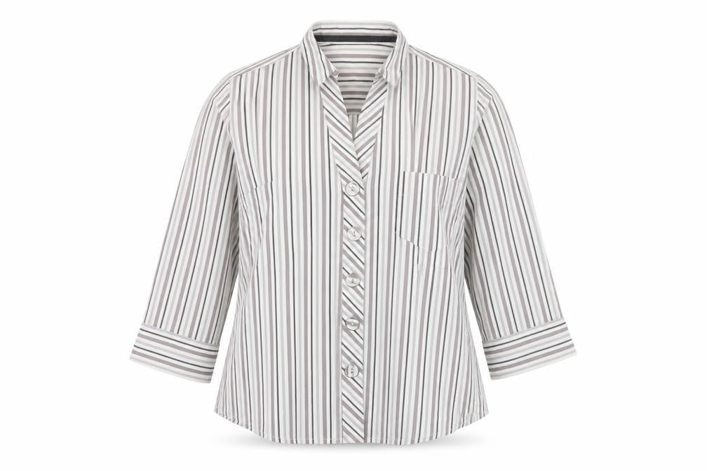 Next Women’s Grey White Striped Button-Up Blouse Size 14 Cotton Blend
