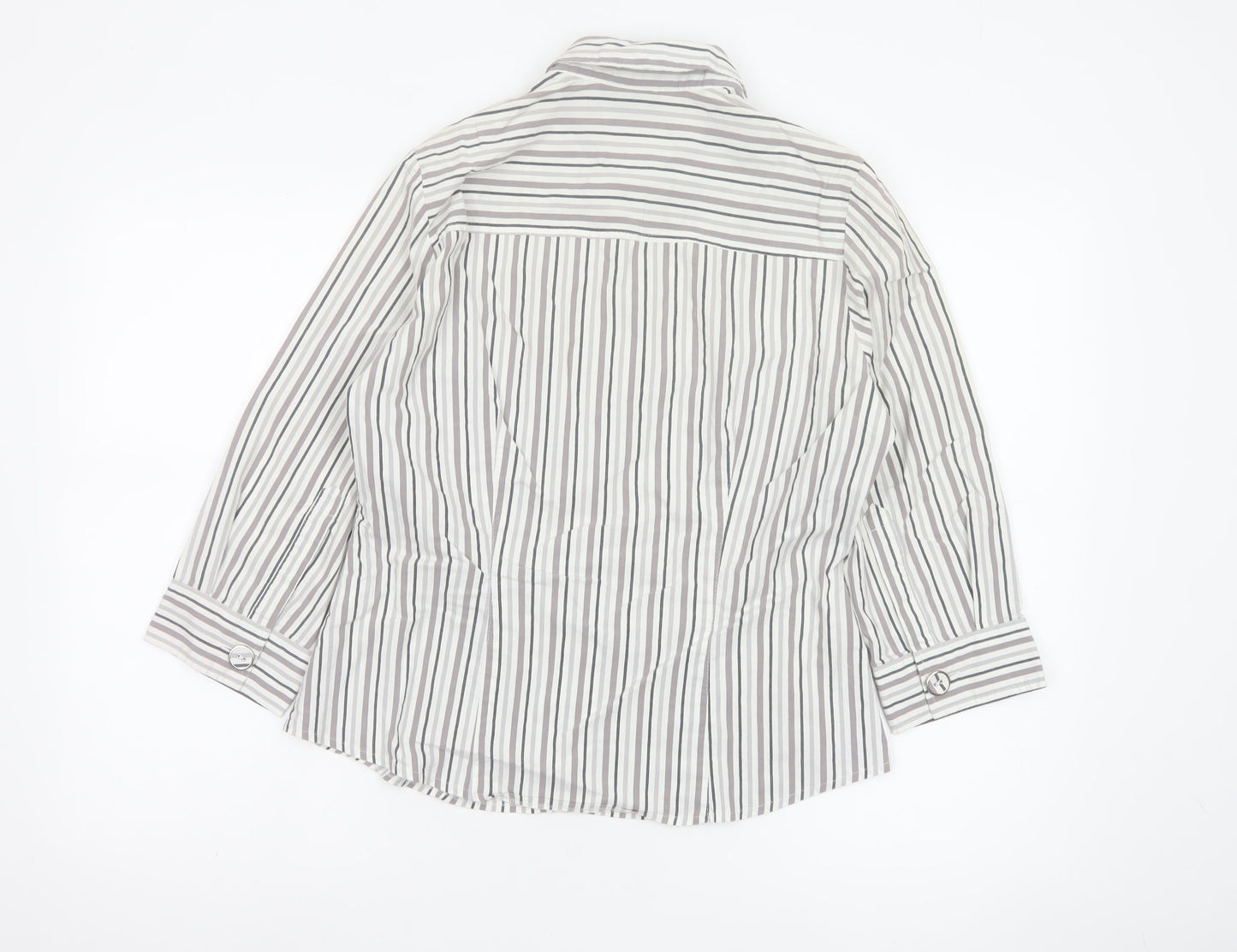 Next Women’s Grey White Striped Button-Up Blouse Size 14 Cotton Blend