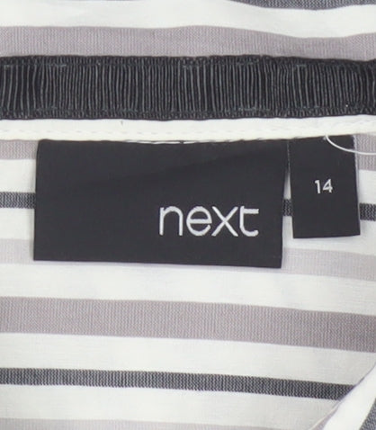 Next Women’s Grey White Striped Button-Up Blouse Size 14 Cotton Blend