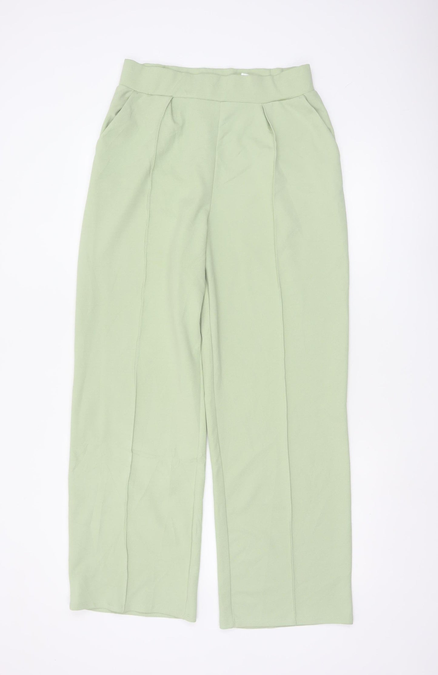 H&M Women's Green Straight Leg Mid Rise Jersey Trousers Size M