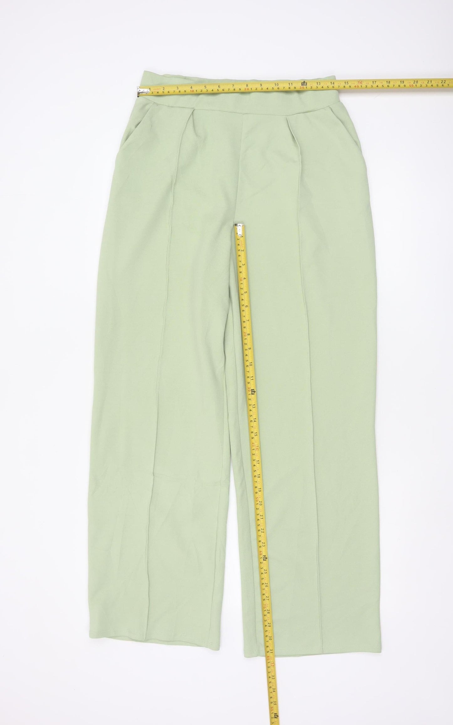 H&M Women's Green Straight Leg Mid Rise Jersey Trousers Size M