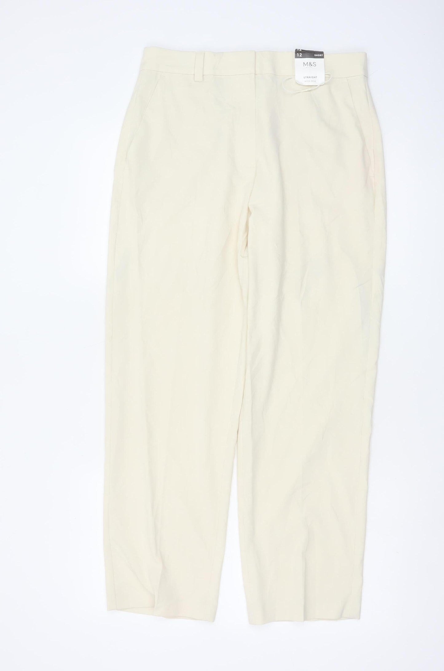 Marks and Spencer Women Ivory Size 12 Short Straight Trousers