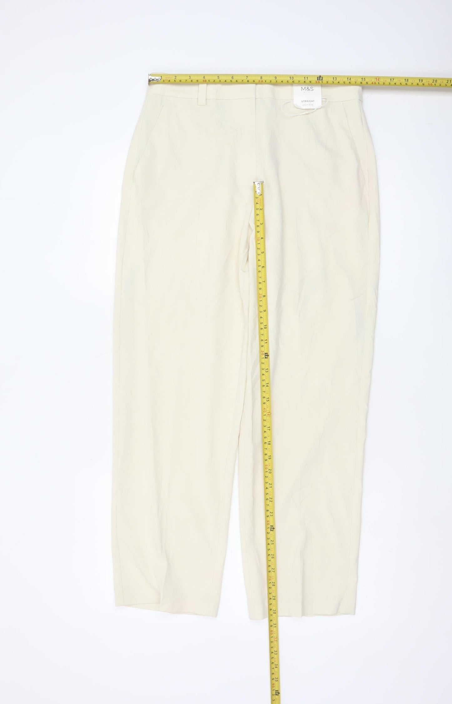 Marks and Spencer Women Ivory Size 12 Short Straight Trousers