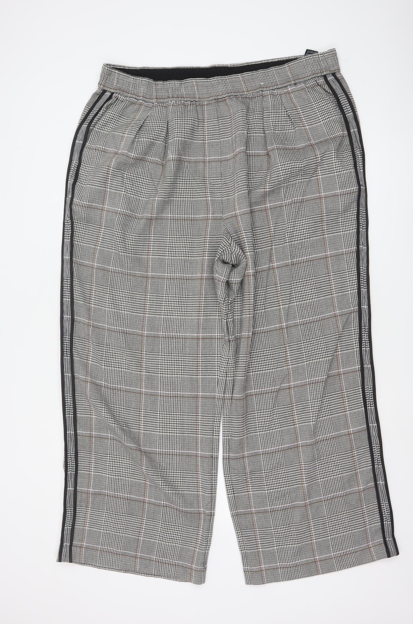 Marks and Spencer Womens Grey Check Elastic Waist Trousers Size 20