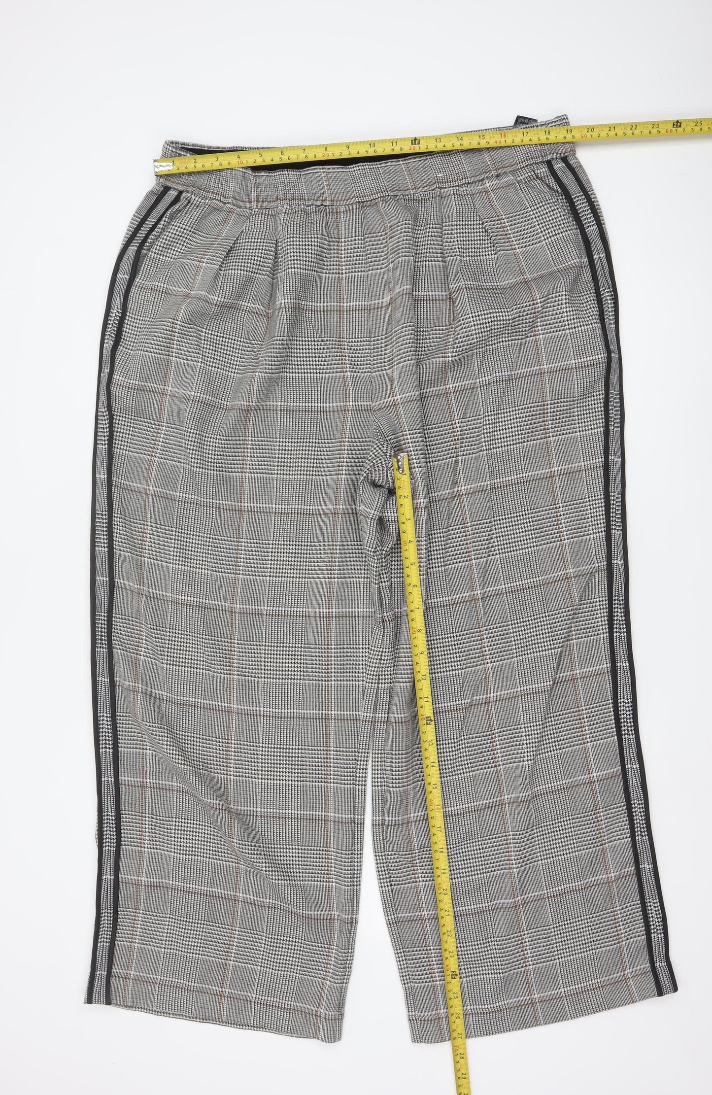 Marks and Spencer Womens Grey Check Elastic Waist Trousers Size 20