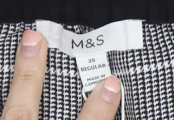 Marks and Spencer Womens Grey Check Elastic Waist Trousers Size 20
