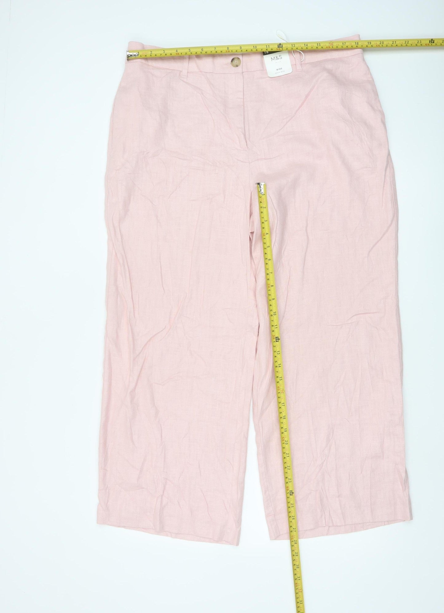 Marks and Spencer Womens Pink Linen Blend Straight Trousers Size 18