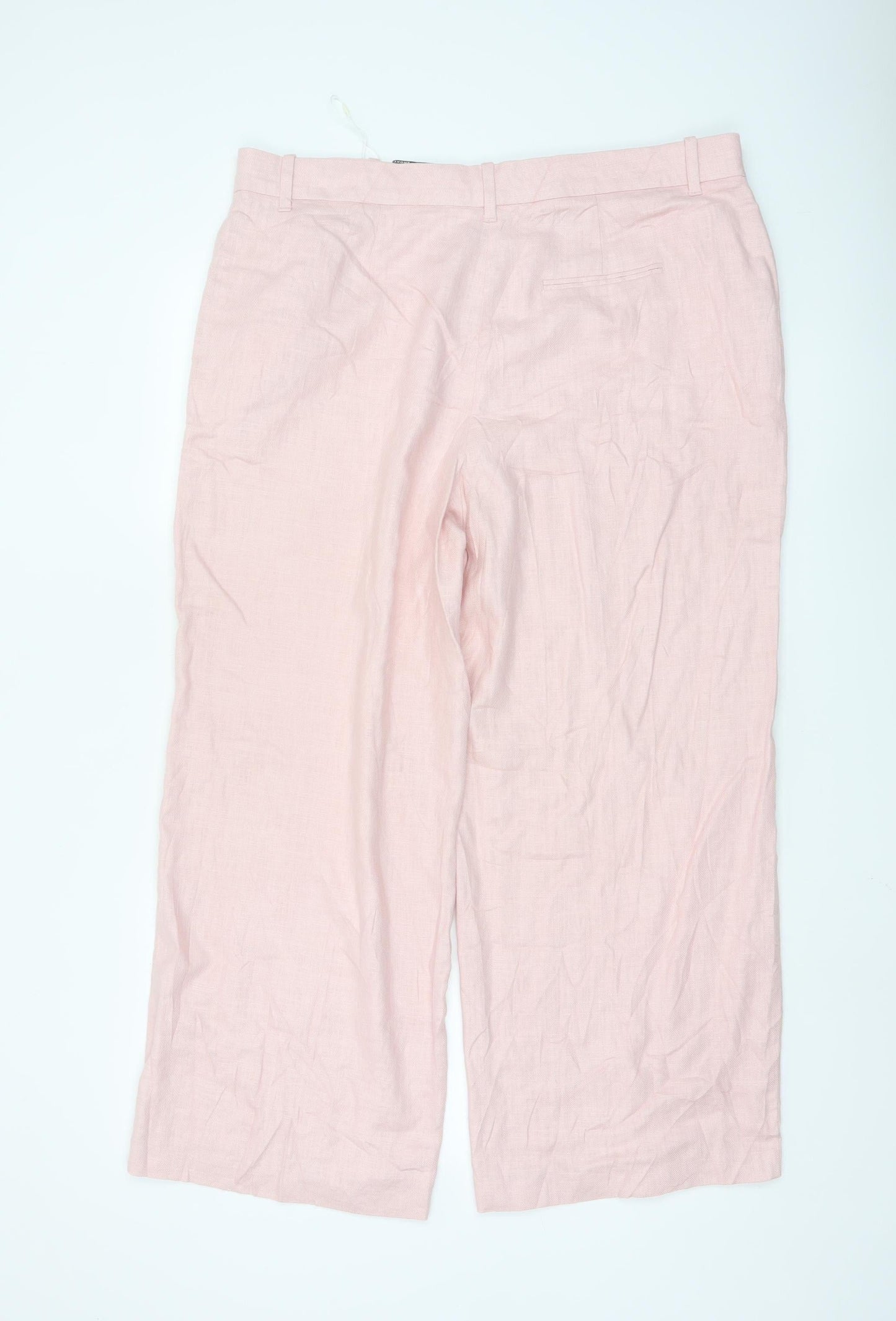 Marks and Spencer Womens Pink Linen Blend Straight Trousers Size 18