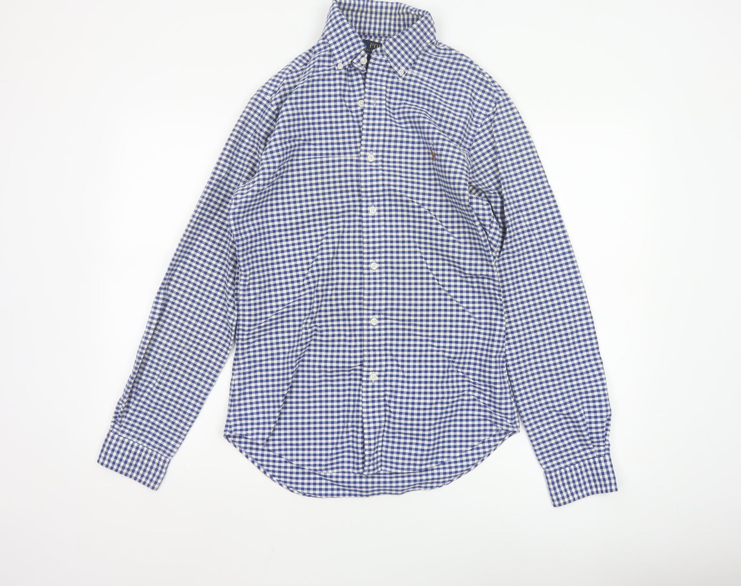 Ralph Lauren Men's Blue Check Slim Fit Long Sleeve Button-Up Shirt S