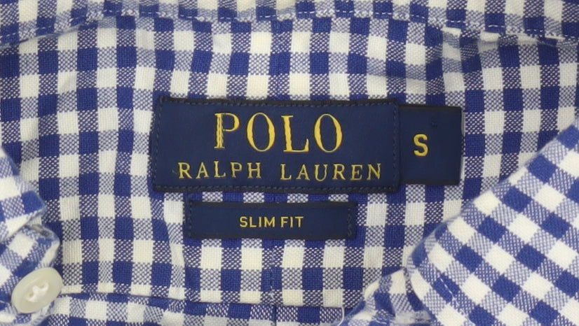 Ralph Lauren Men's Blue Check Slim Fit Long Sleeve Button-Up Shirt S