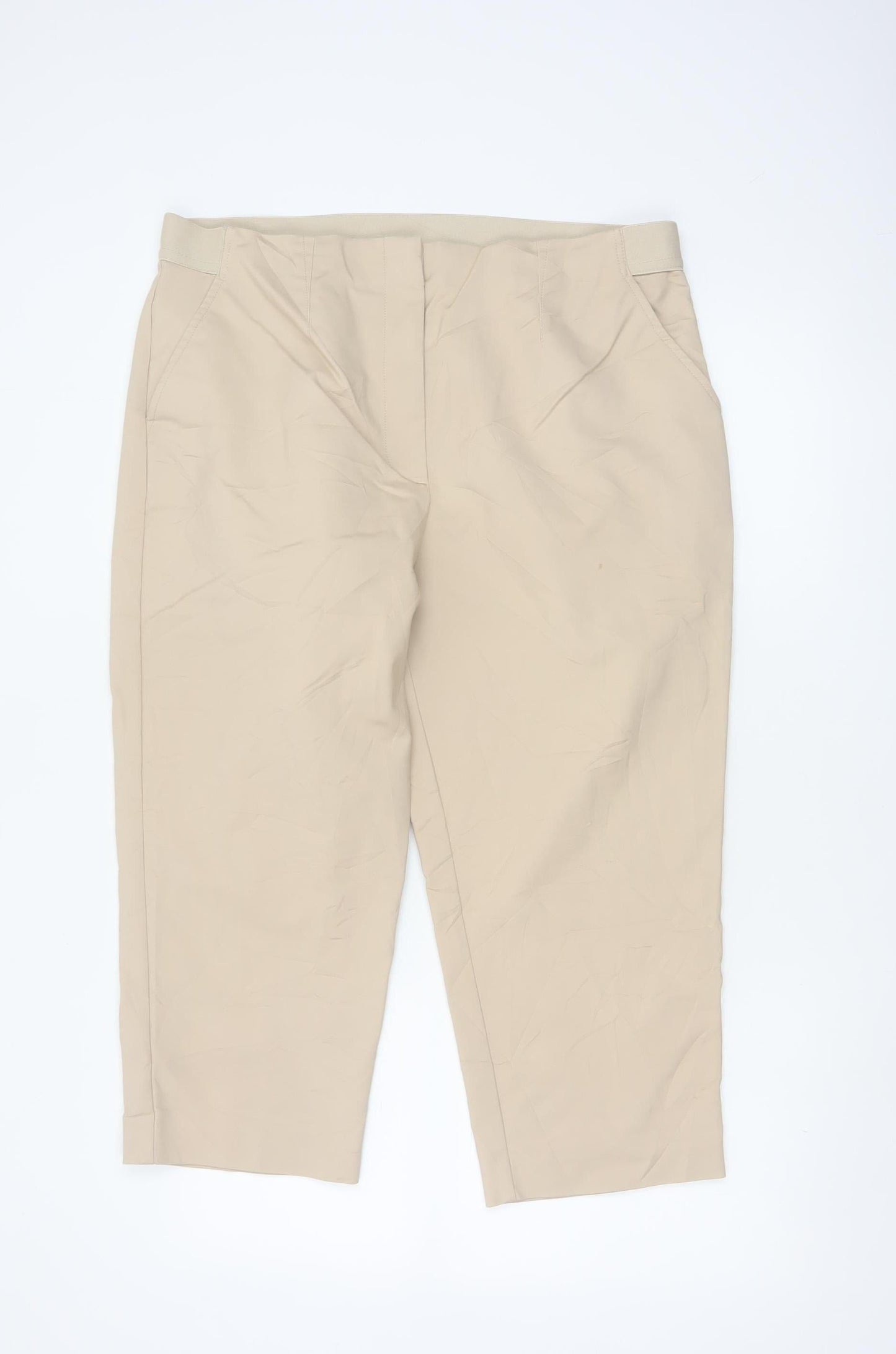 Marks and Spencer Women Beige Size 18 Cropped Trousers Cotton Blend