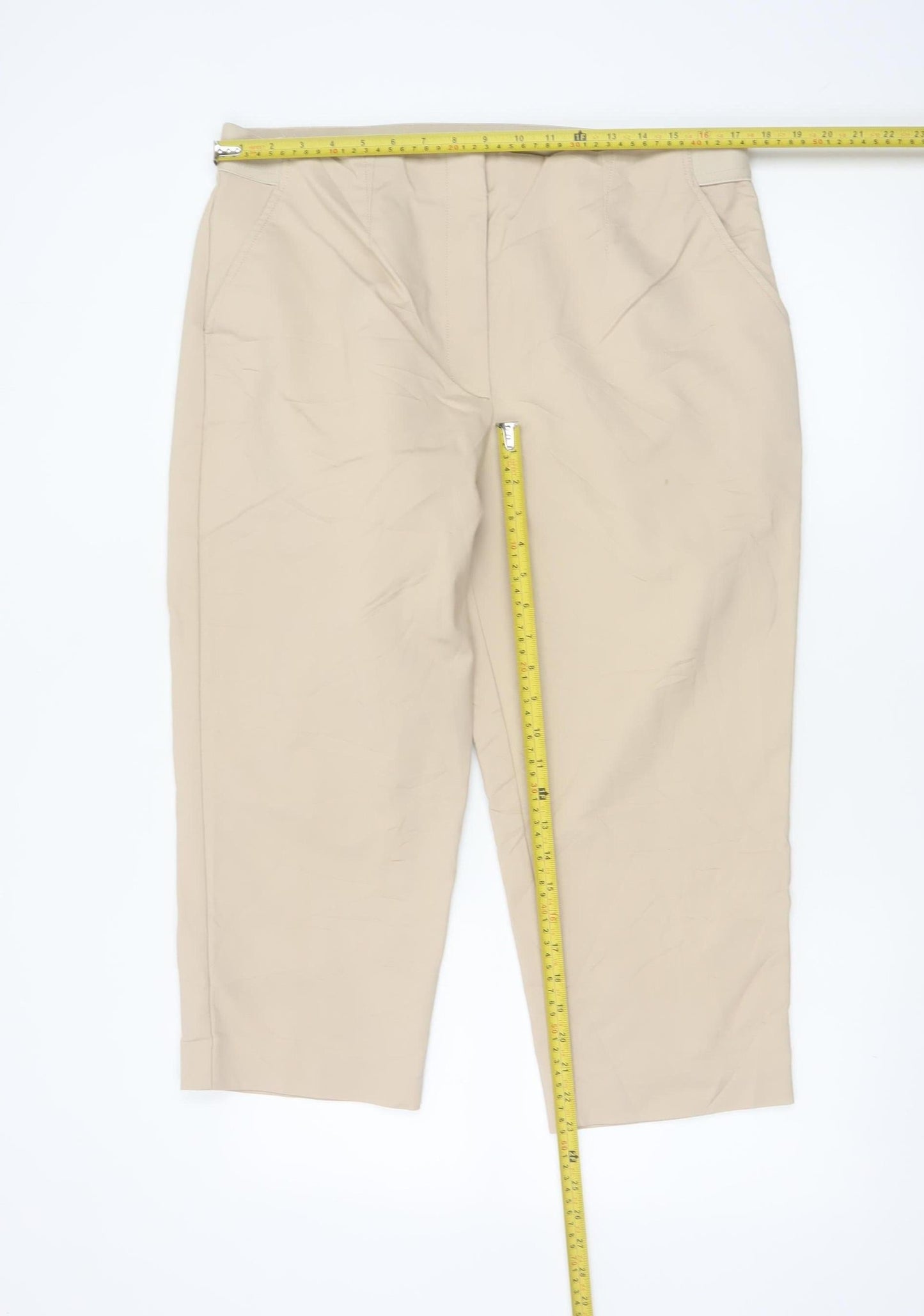 Marks and Spencer Women Beige Size 18 Cropped Trousers Cotton Blend