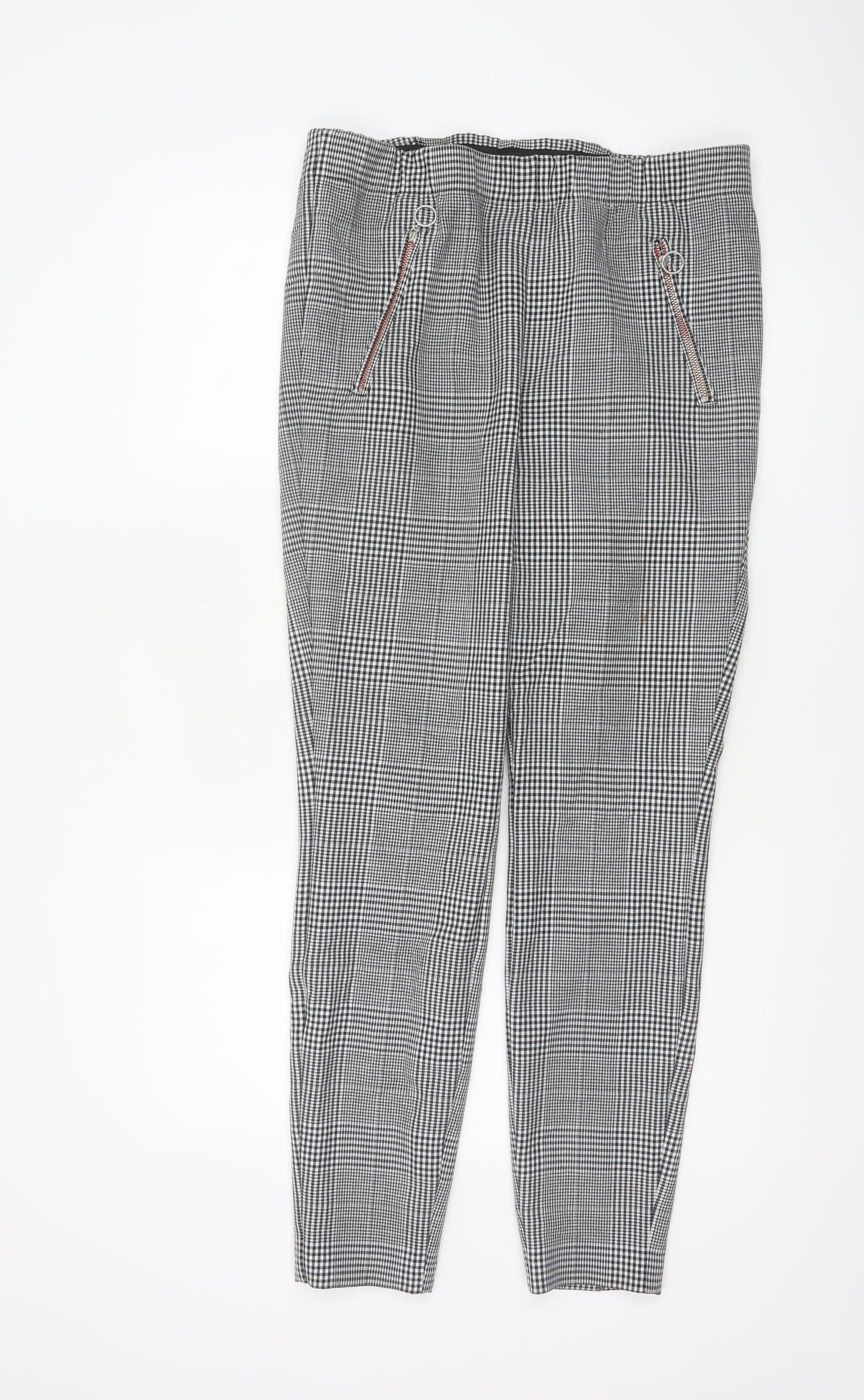 Marks and Spencer Women's Black Mix Check Tapered Trousers UK 12 Regular