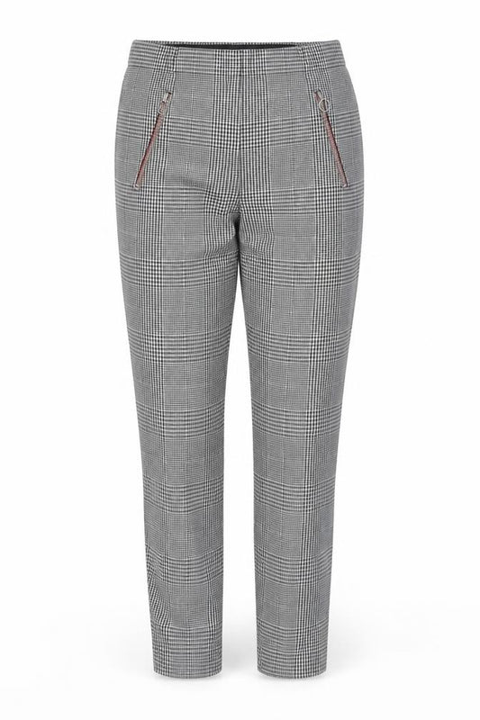 Marks and Spencer Women's Black Mix Check Tapered Trousers UK 12 Regular