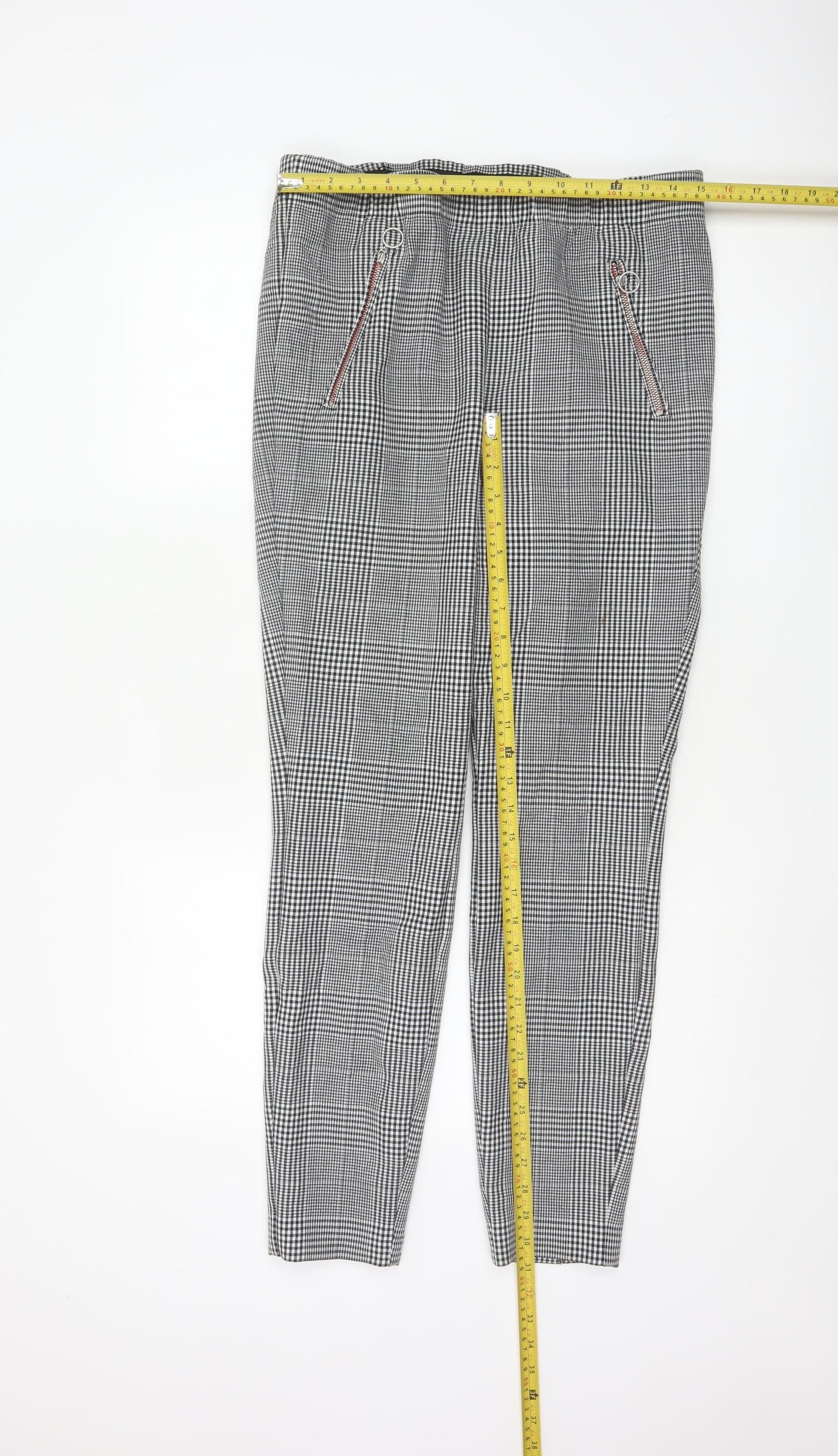 Marks and Spencer Women's Black Mix Check Tapered Trousers UK 12 Regular