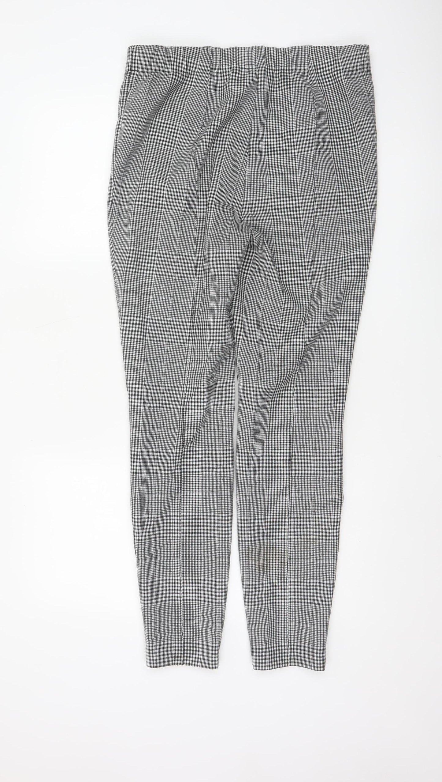 Marks and Spencer Women's Black Mix Check Tapered Trousers UK 12 Regular