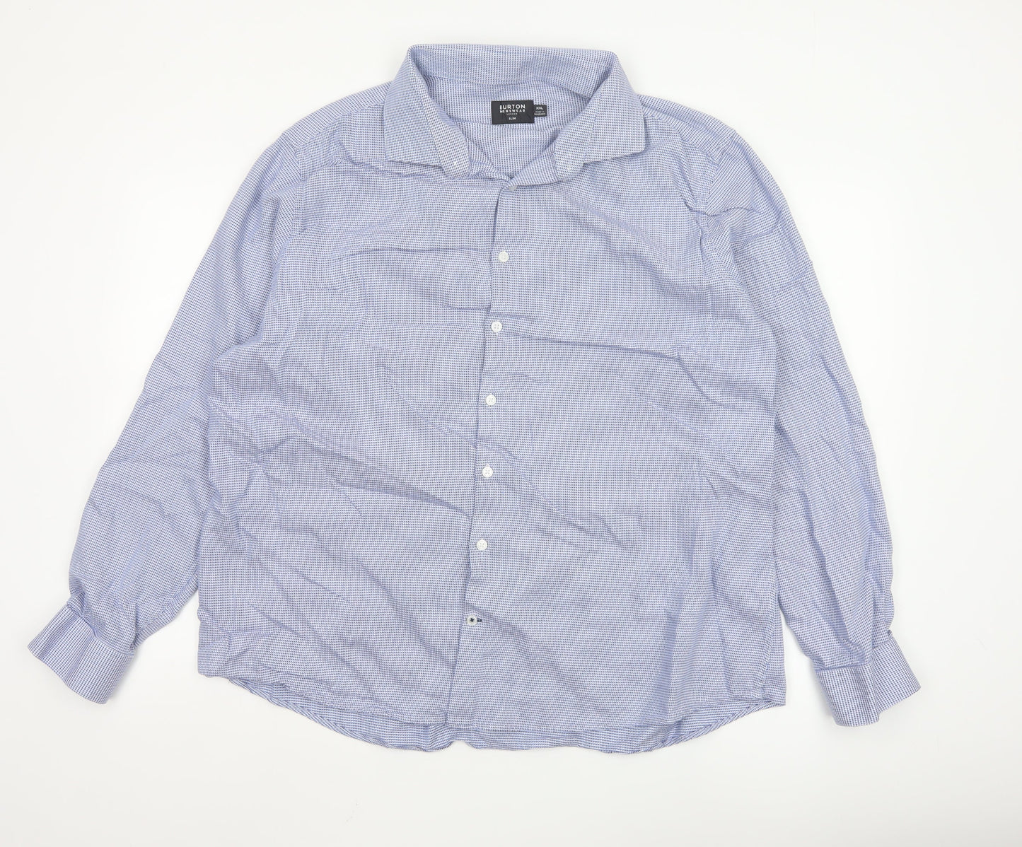 Burton Menswear London Men's Blue Slim Fit 2XL Long Sleeve Check Shirt