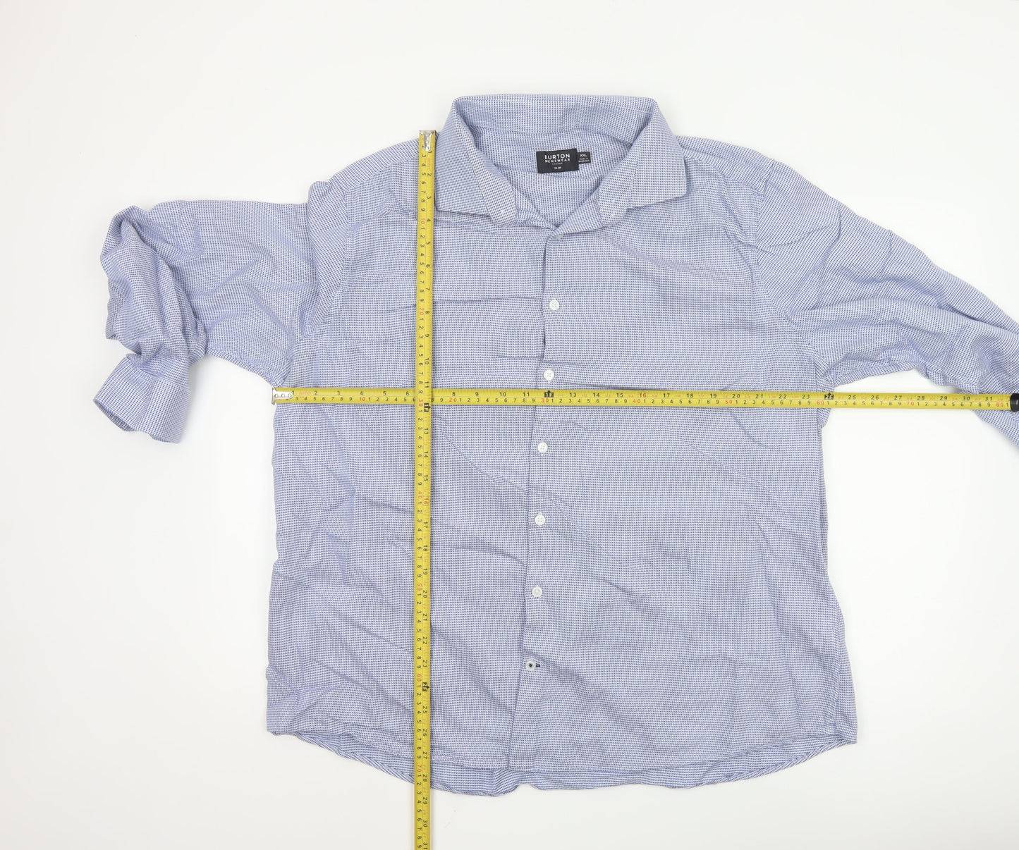 Burton Menswear London Men's Blue Slim Fit 2XL Long Sleeve Check Shirt