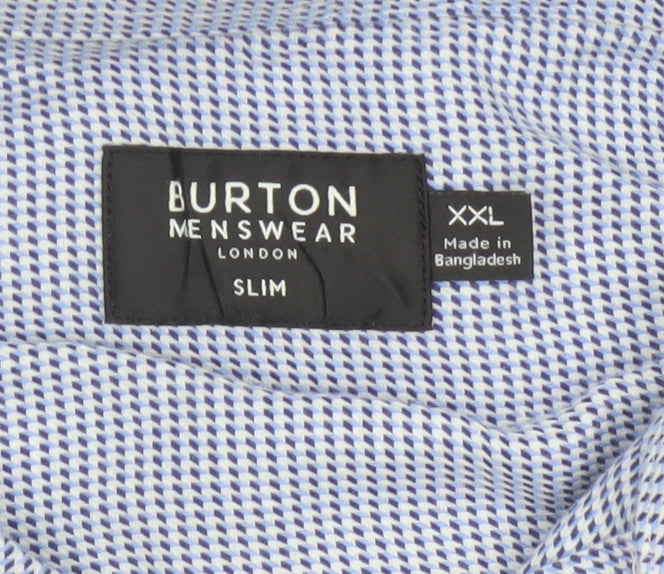 Burton Menswear London Men's Blue Slim Fit 2XL Long Sleeve Check Shirt