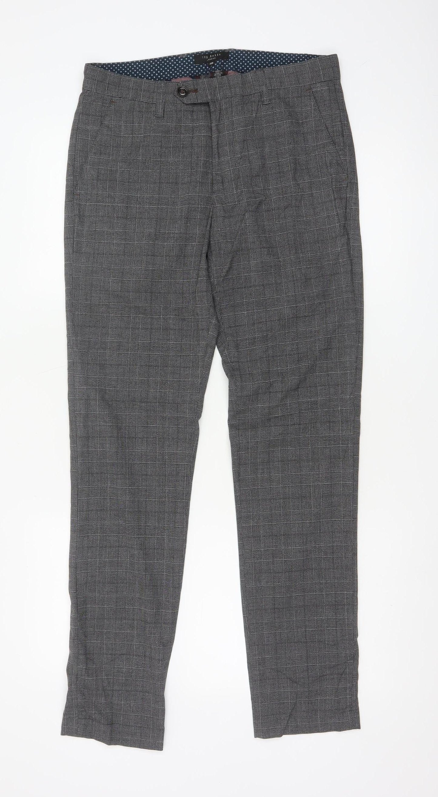 Ted Baker Men's Grey Check Slim Fit Chino Trousers 30R