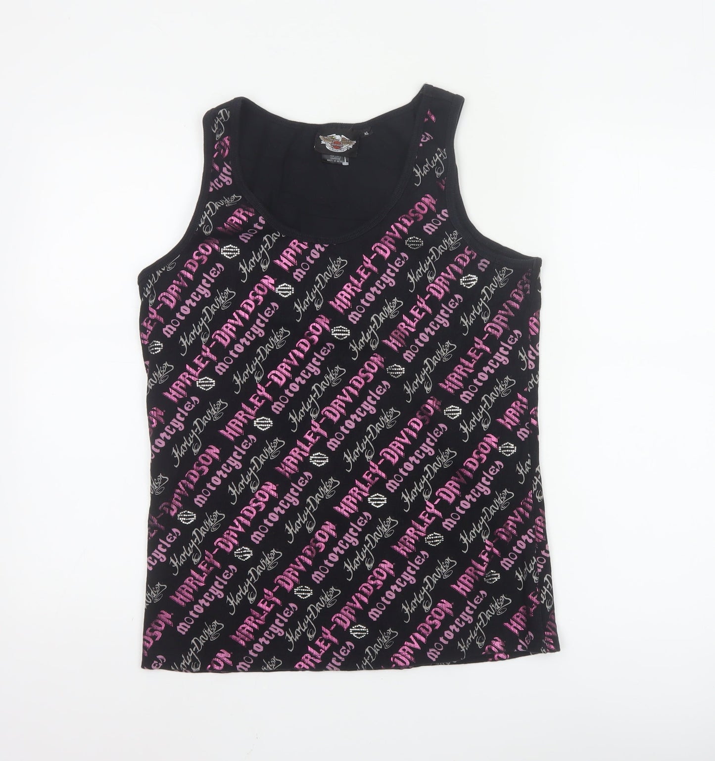 Harley-Davidson Womens Black XL Tank Top Cotton Stretch Biker Style