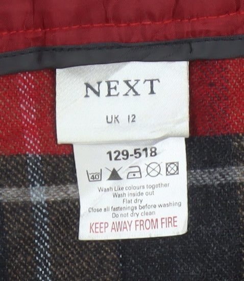 Next Women's Red Check Pleated Mini Skirt Size 12 Wool Blend