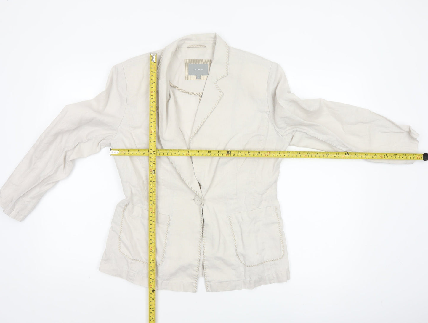Marks and Spencer Per Una Ivory Linen Blazer Jacket Women Size 12