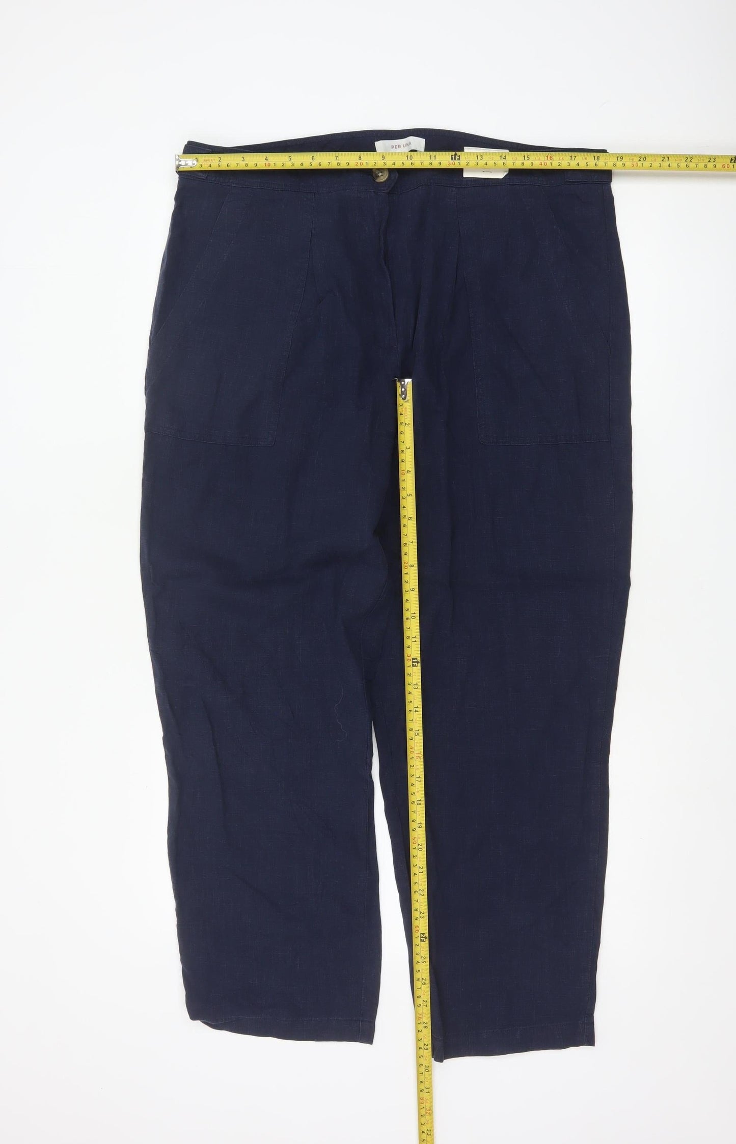Marks and Spencer Per Una Navy Linen Trousers Women’s Size 18 Casual
