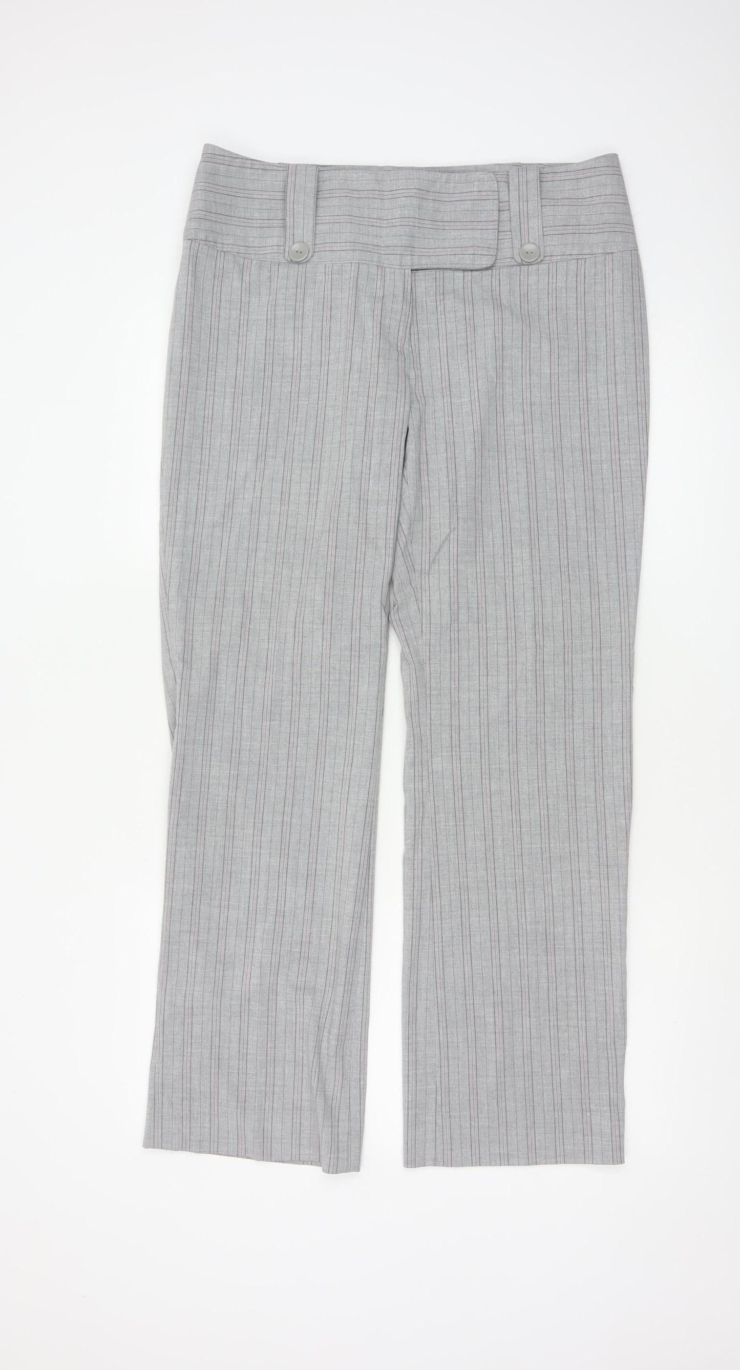 Amaranto Women Grey Pinstripe Straight Leg Trousers Size 14