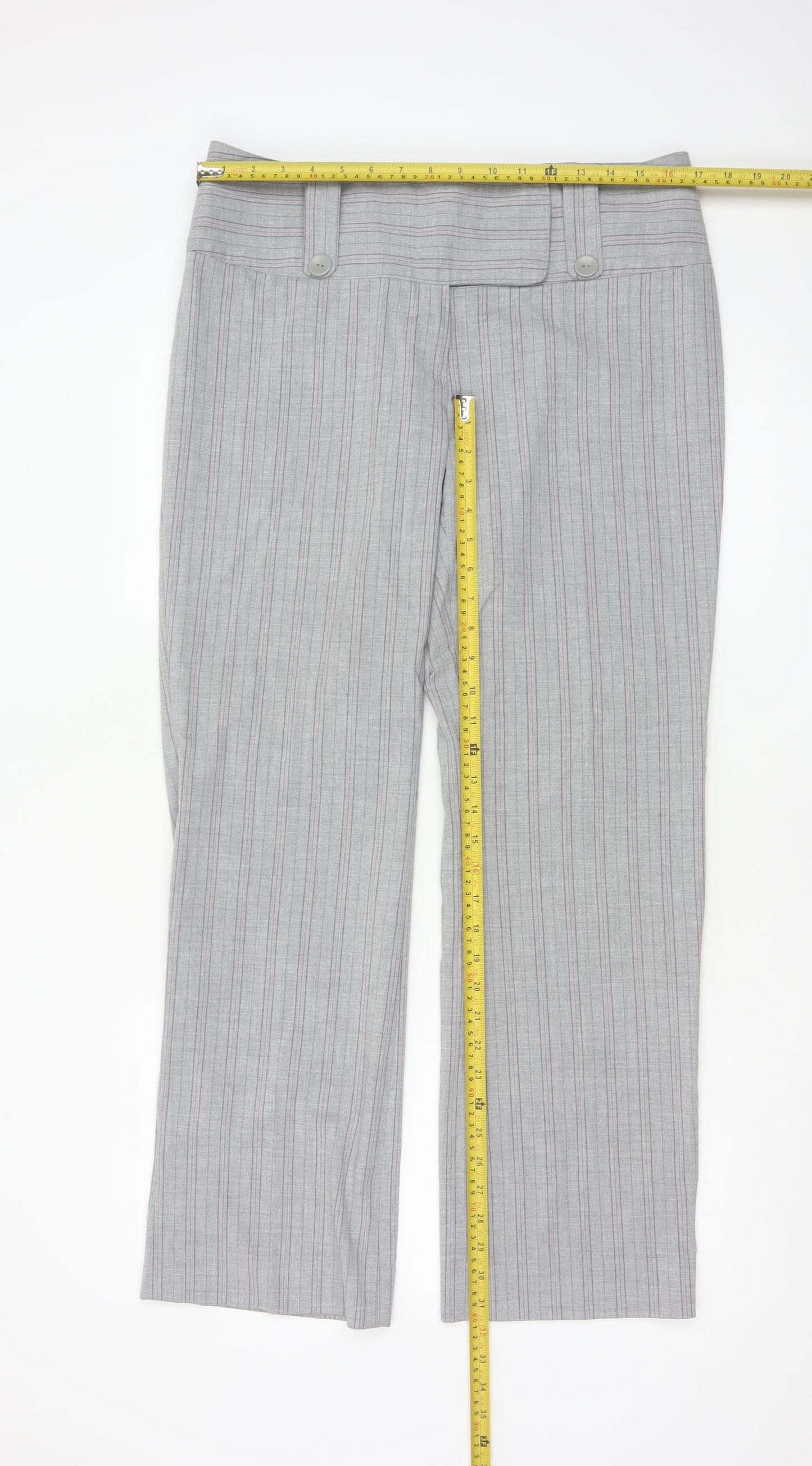 Amaranto Women Grey Pinstripe Straight Leg Trousers Size 14