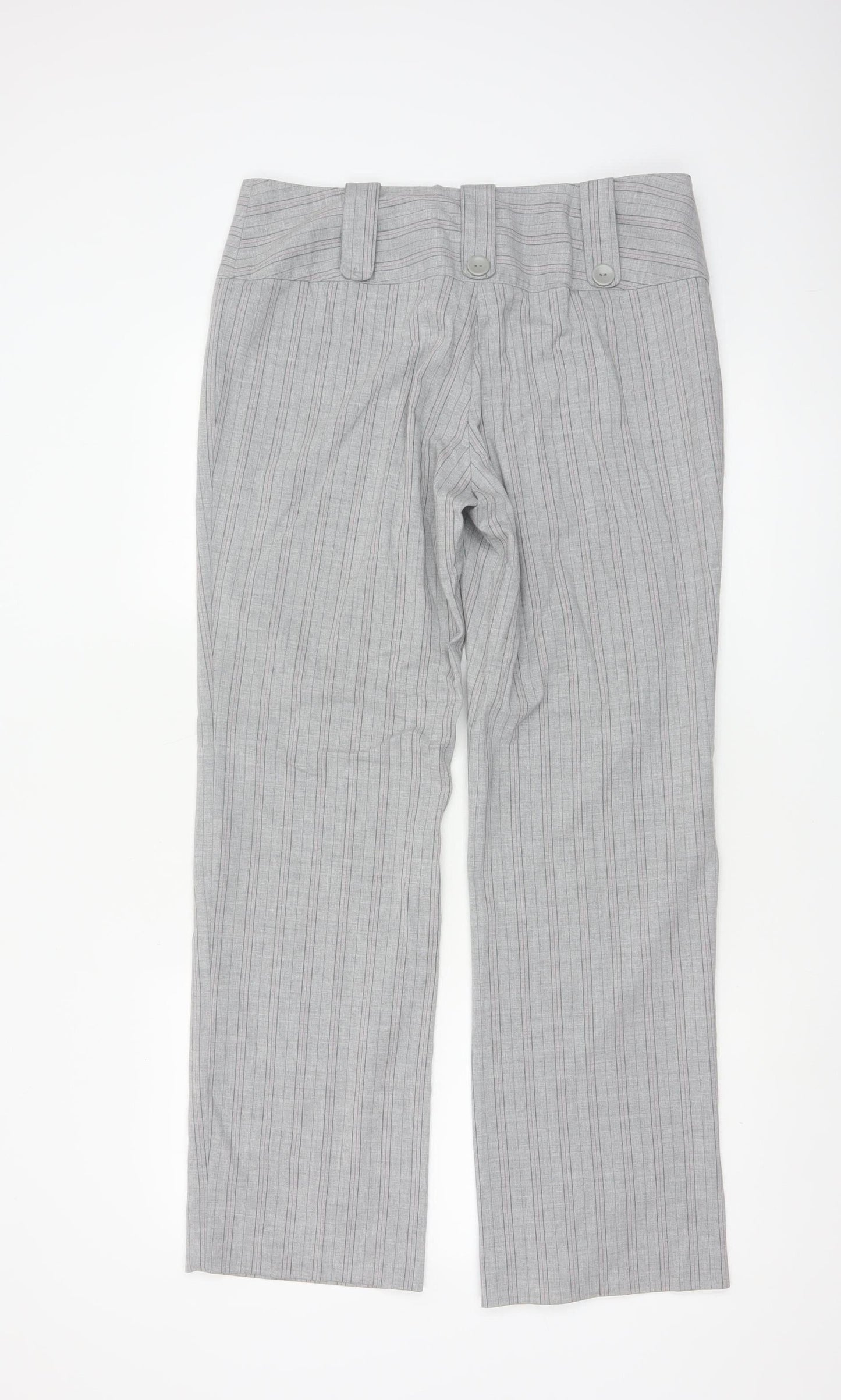 Amaranto Women Grey Pinstripe Straight Leg Trousers Size 14
