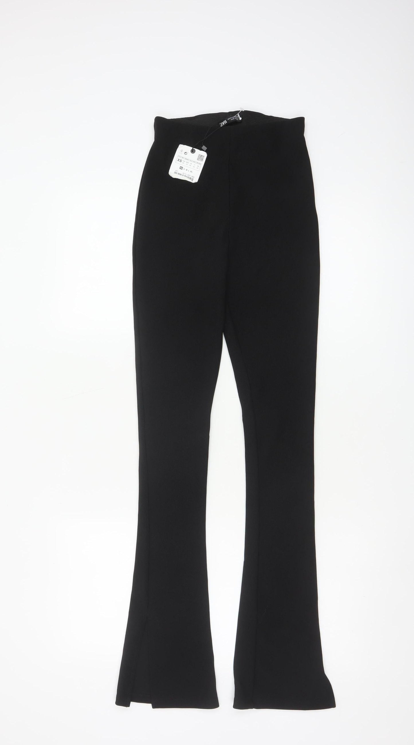 Zara Womens Black XS Flared High Rise Stretch Knit Trousers