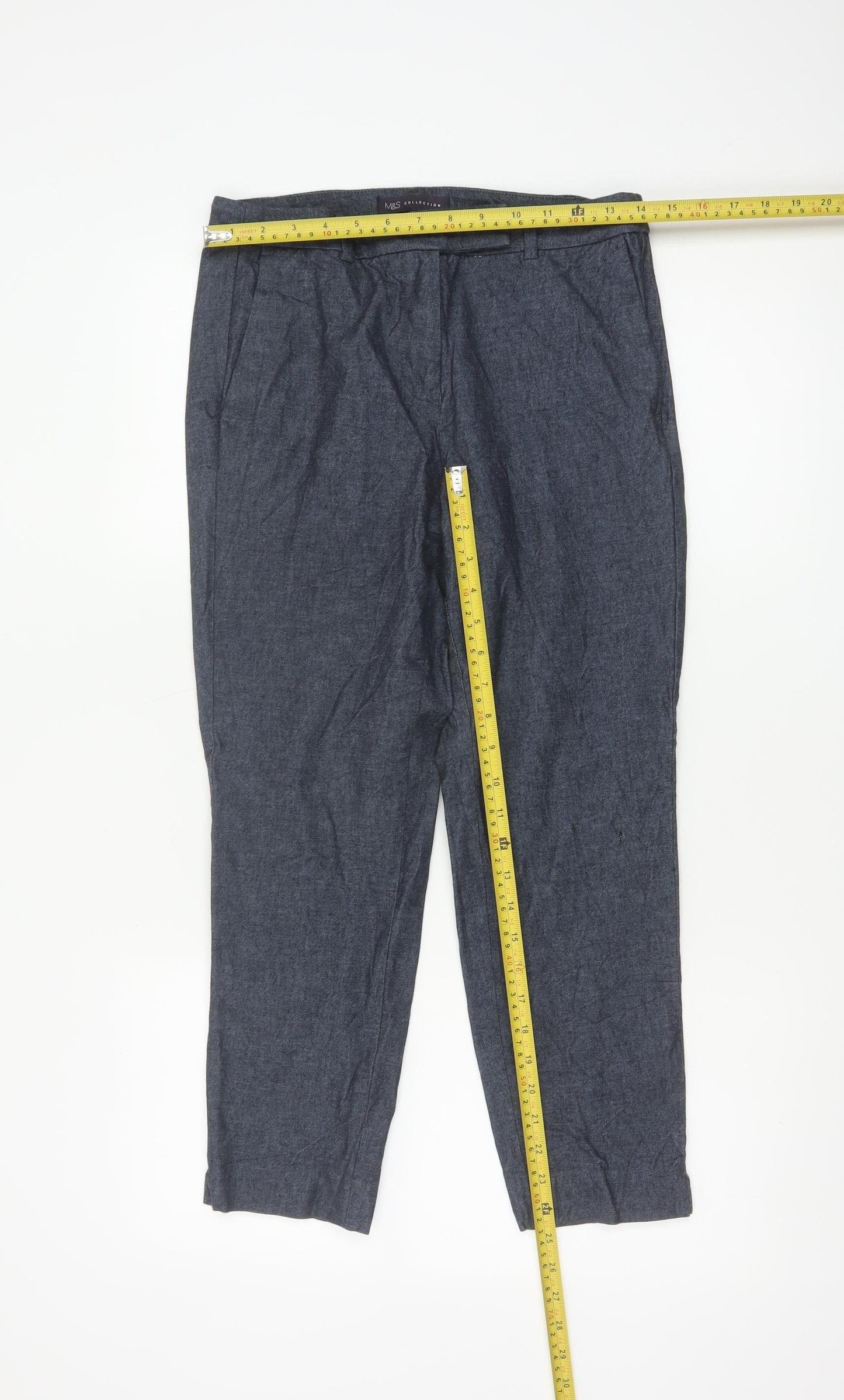 Marks and Spencer Women Blue Short Cropped Chino Trousers UK 10