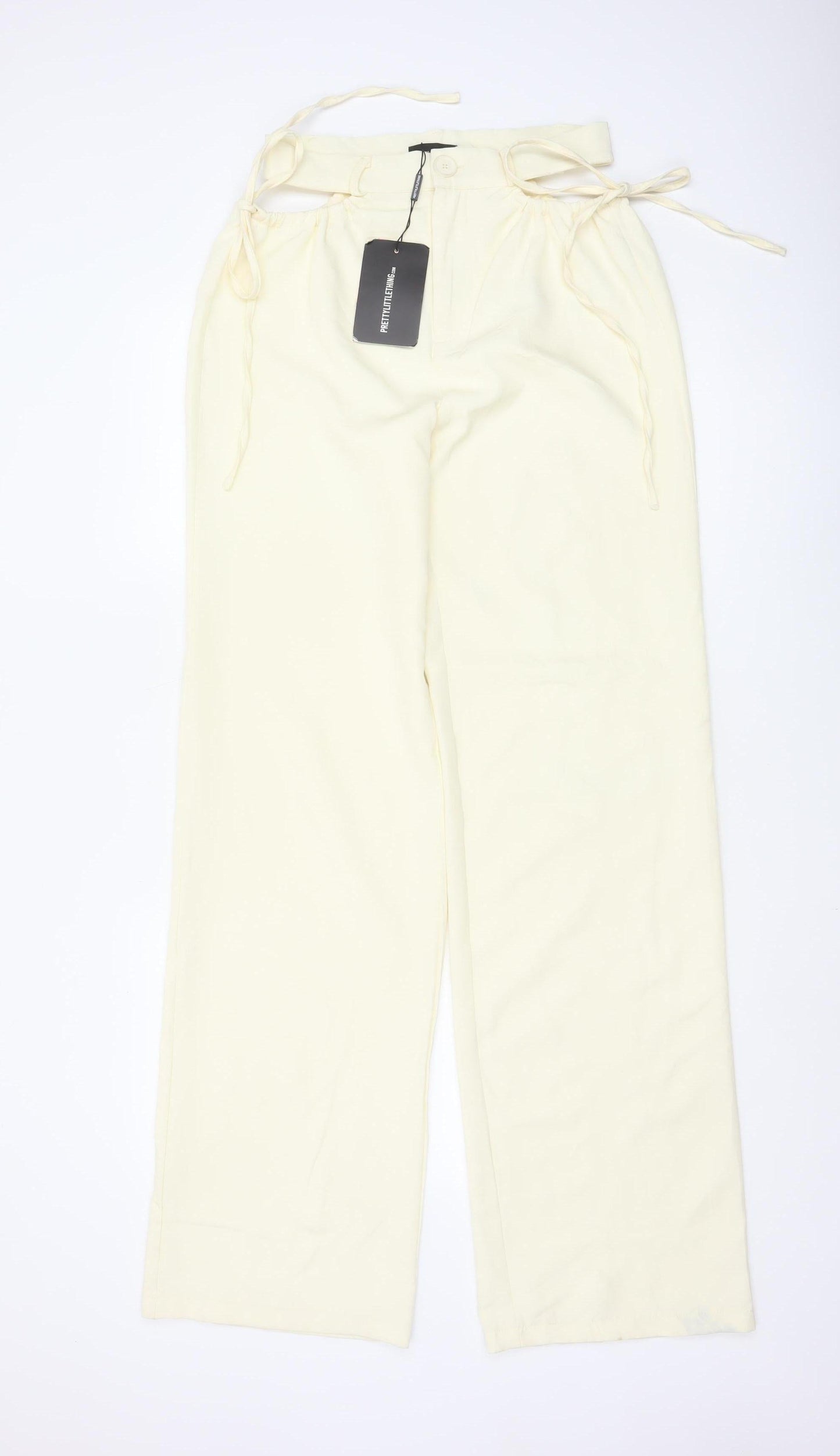 PrettyLittleThing Women's Ivory Size 8 High Rise Paperbag Trousers
