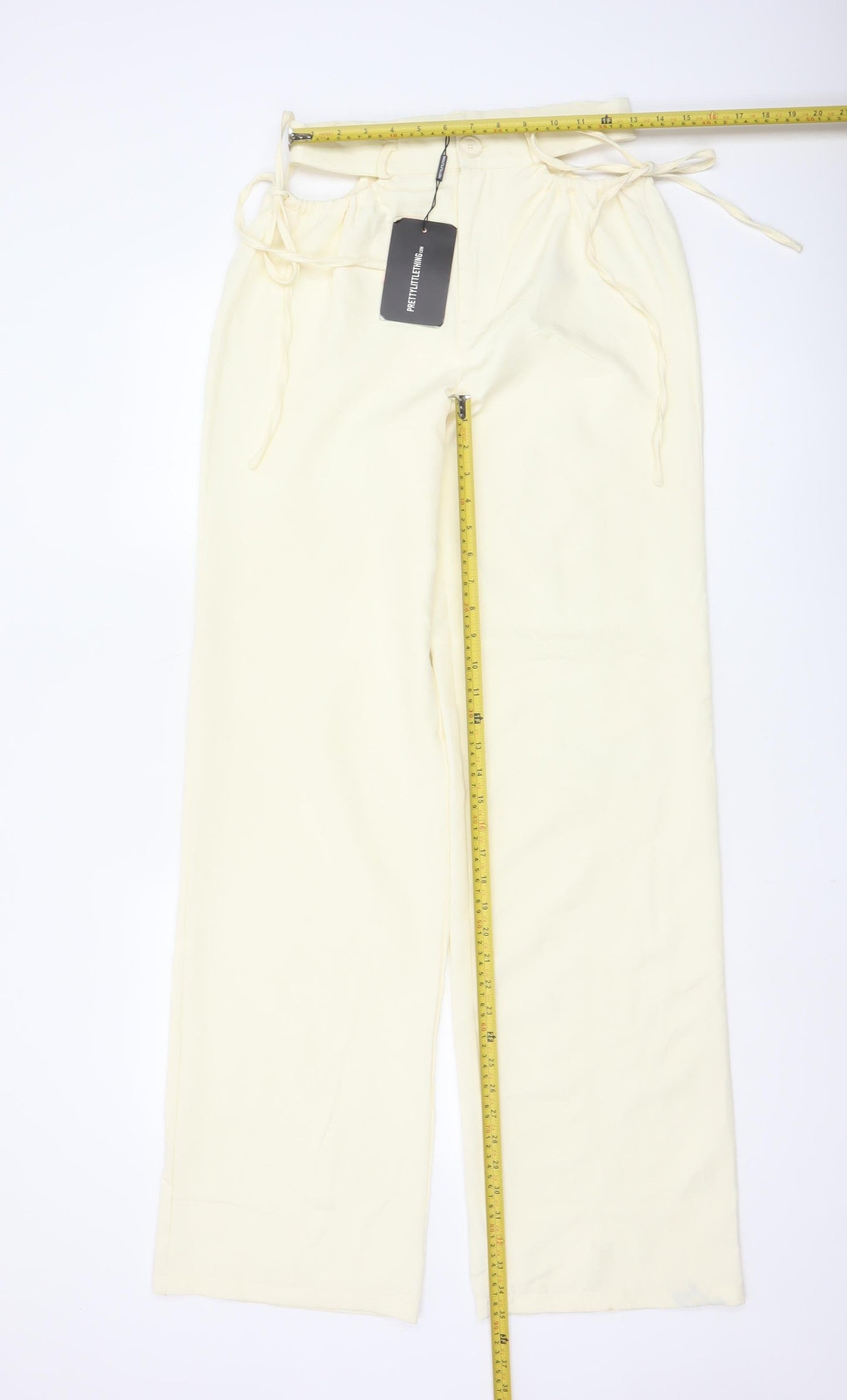 PrettyLittleThing Women's Ivory Size 8 High Rise Paperbag Trousers