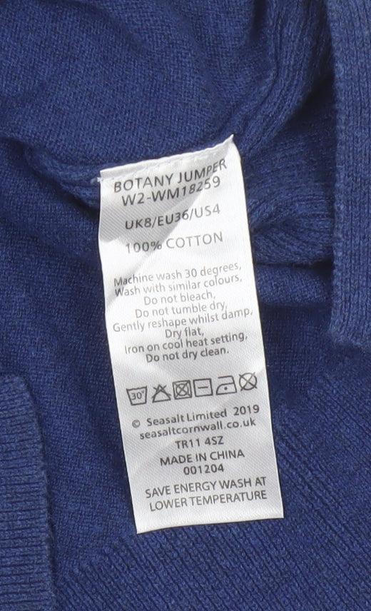 Seasalt Cornwall Women's Blue 100% Cotton Short Sleeve Crew Neck T-Shirt UK 8