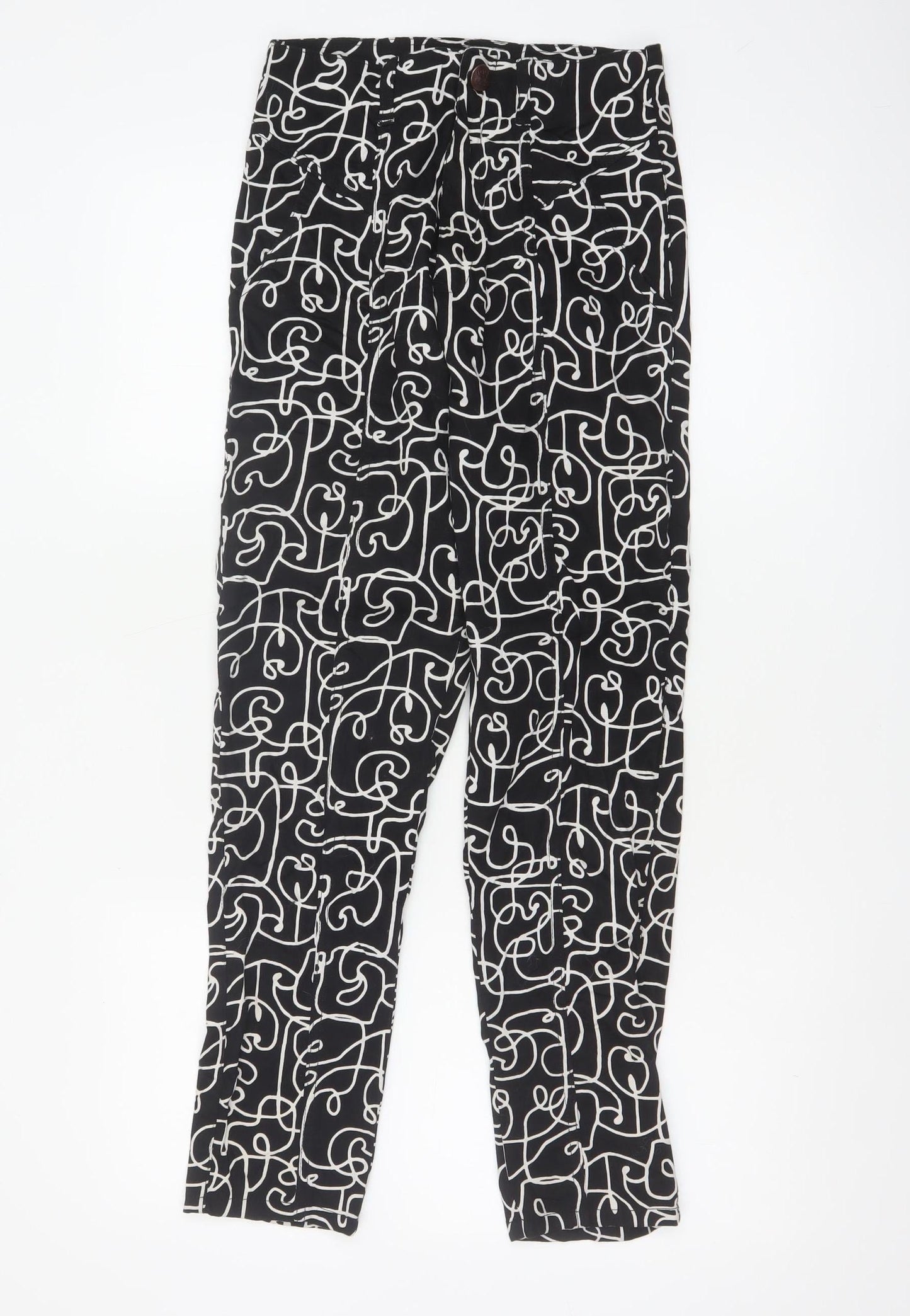 Lucy & Yak Women's Black Geometric High Rise Tapered Cotton Trousers 26/30
