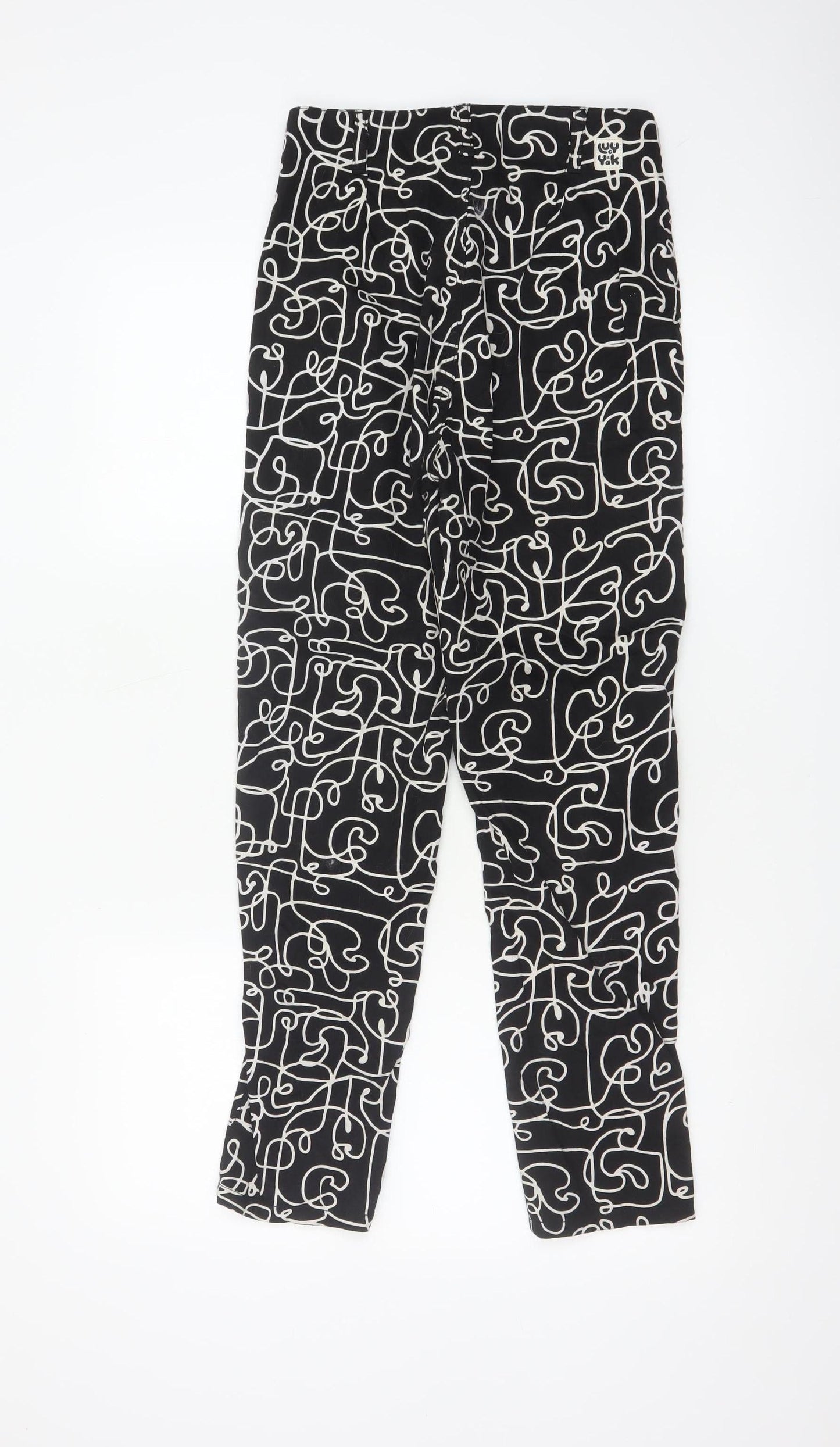 Lucy & Yak Women's Black Geometric High Rise Tapered Cotton Trousers 26/30