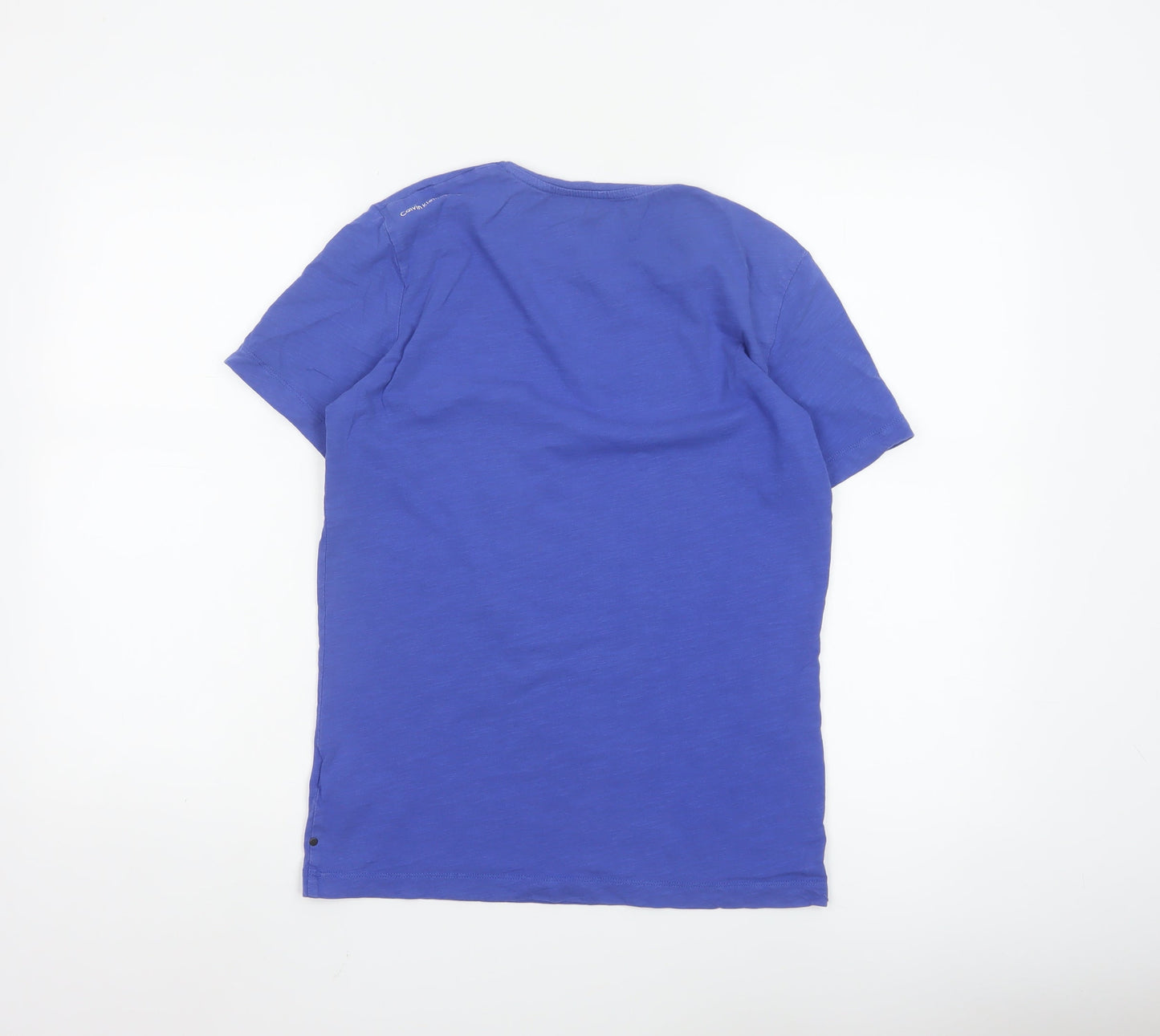 Calvin Klein Women Blue Cotton Logo T-Shirt Size S Short Sleeve