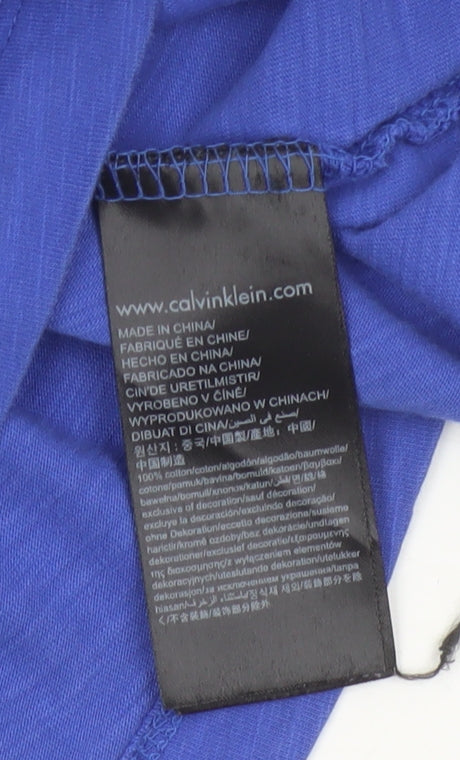 Calvin Klein Women Blue Cotton Logo T-Shirt Size S Short Sleeve