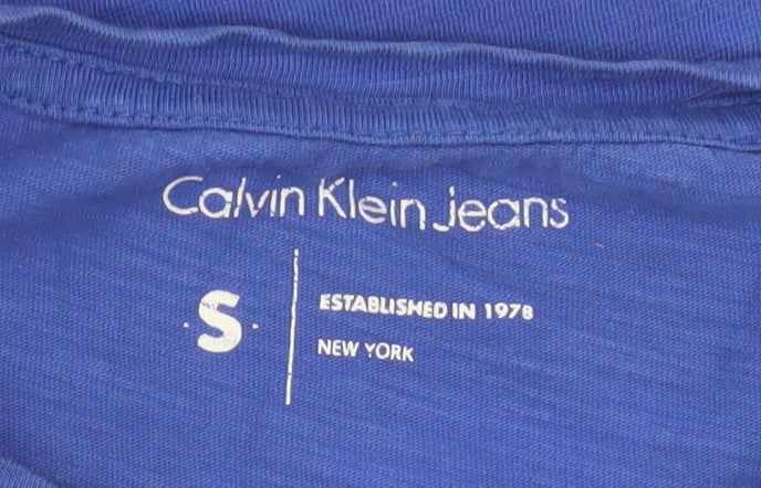 Calvin Klein Women Blue Cotton Logo T-Shirt Size S Short Sleeve