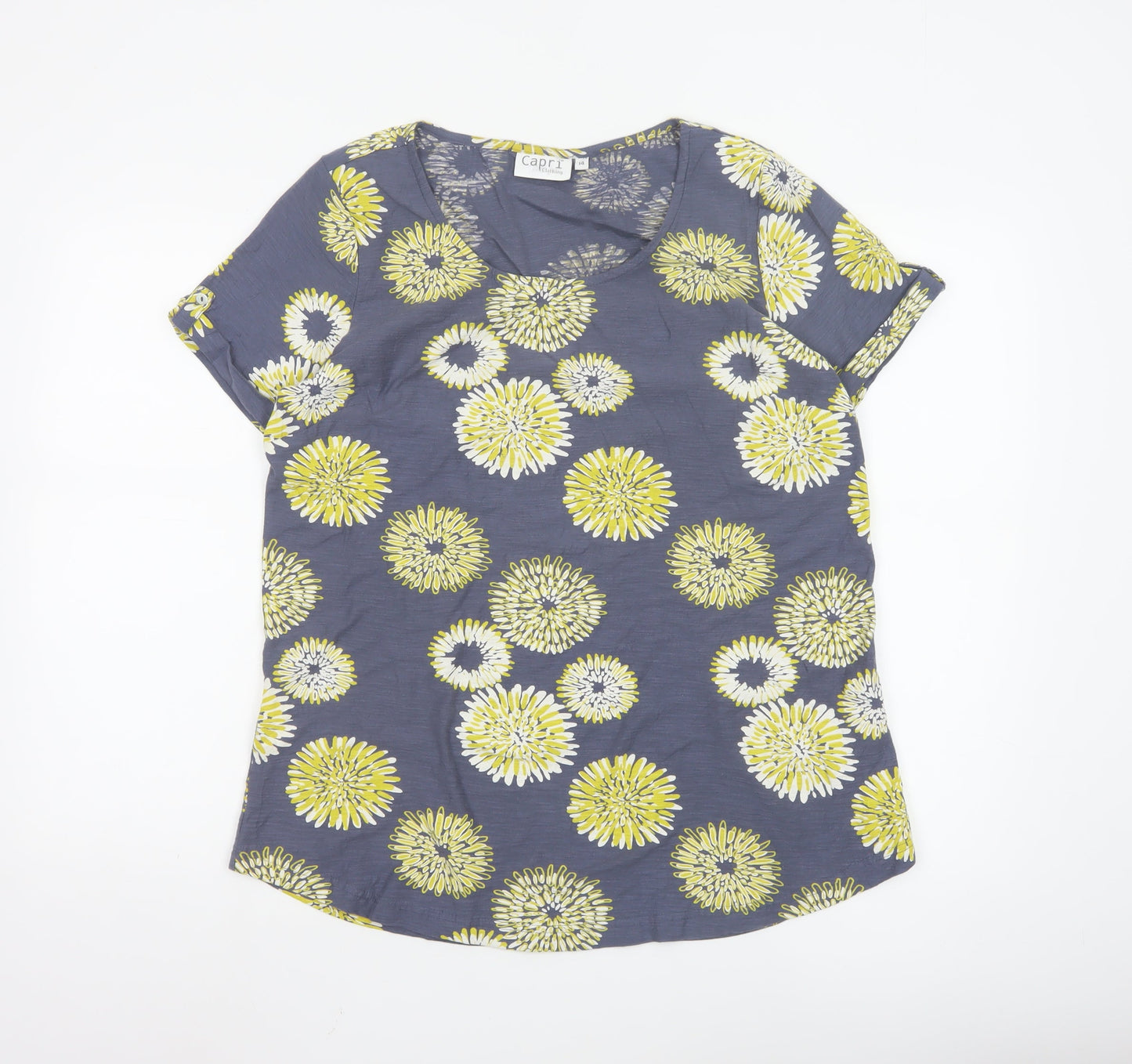 Capri Women’s Blue Floral Cotton Short Sleeve T-Shirt Size 14