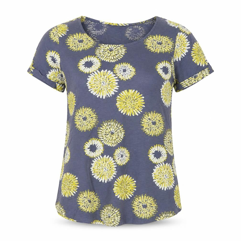 Capri Women’s Blue Floral Cotton Short Sleeve T-Shirt Size 14