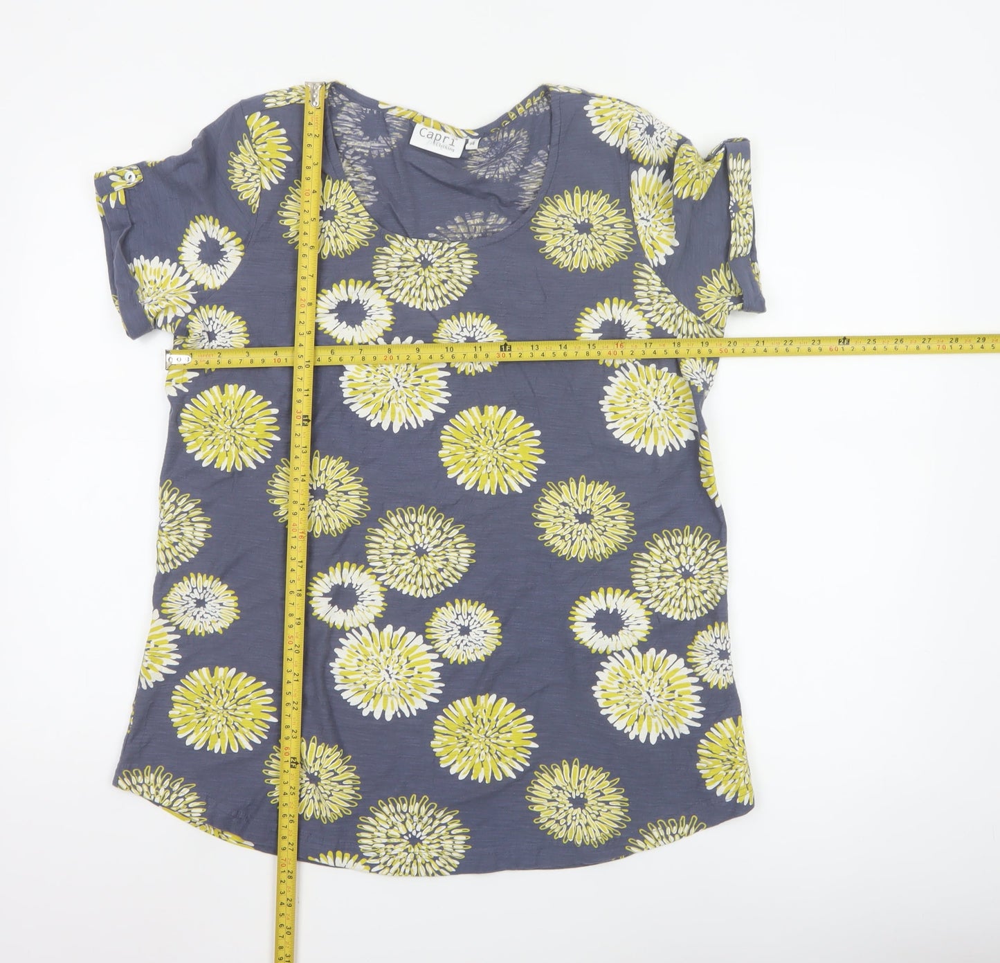 Capri Women’s Blue Floral Cotton Short Sleeve T-Shirt Size 14